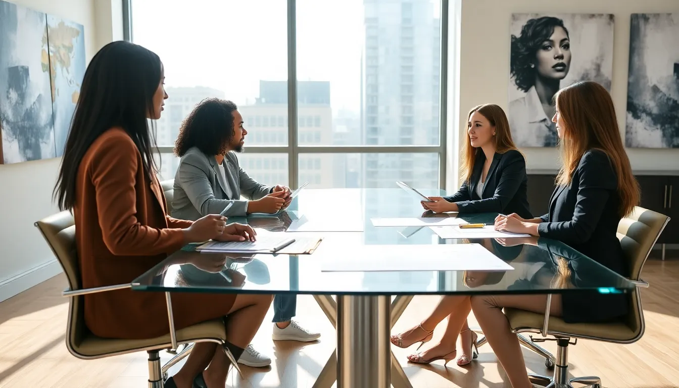 diverse team analyzing buying versus renting a condo in a modern office.
