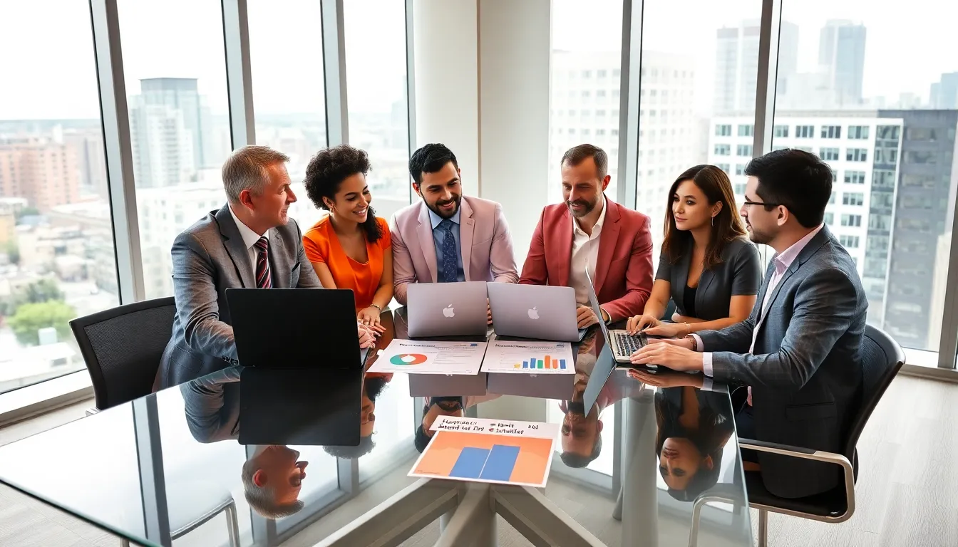 diverse team discussing renting vs buying in a modern office.