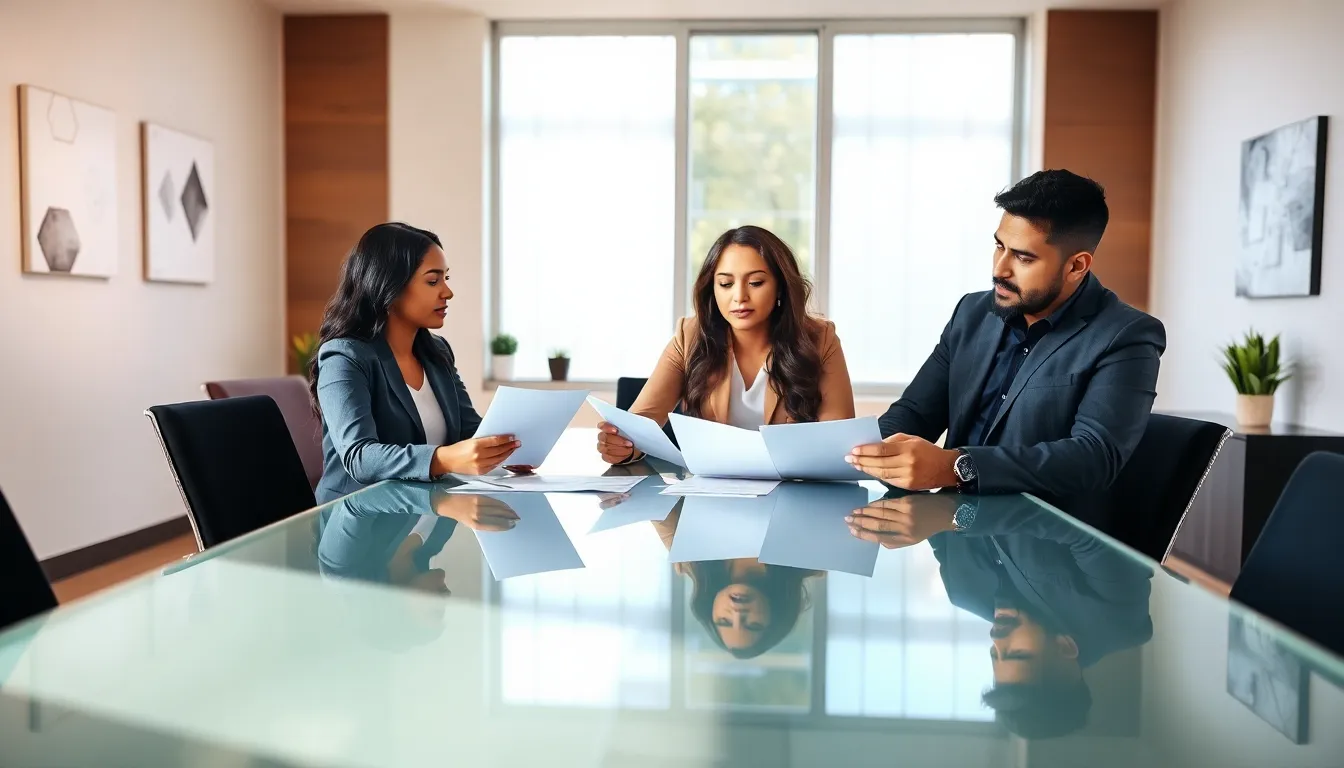 diverse team discussing mortgage options in a modern office.