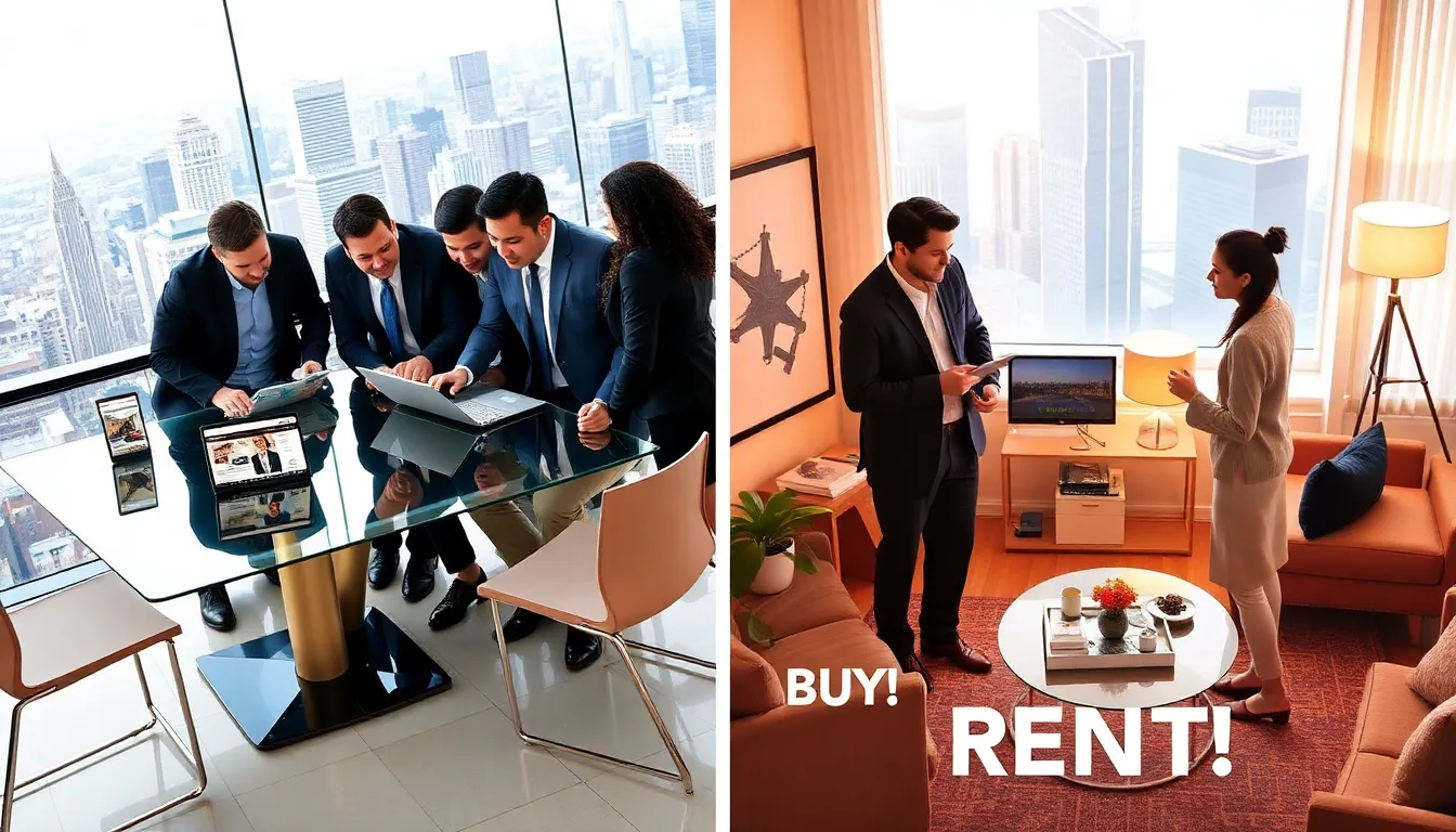 professionals discussing real estate options in NYC.